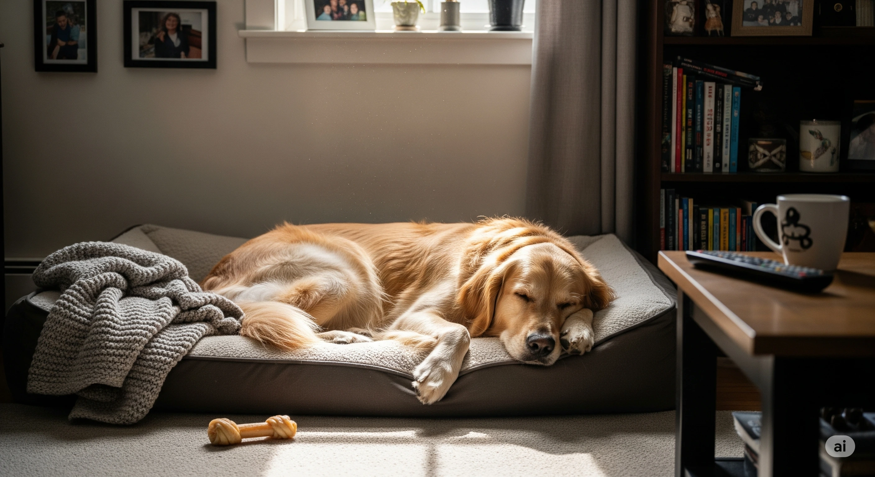 Dog resting calmly at home after separation anxiety training