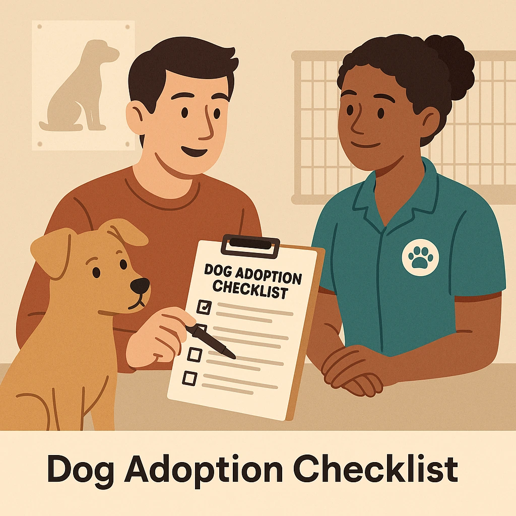 Dog adoption checklist: adopter reviewing questions with a shelter staff member