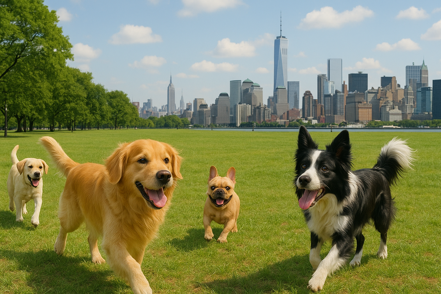 Happy dogs at a New York City dog park enjoying open space